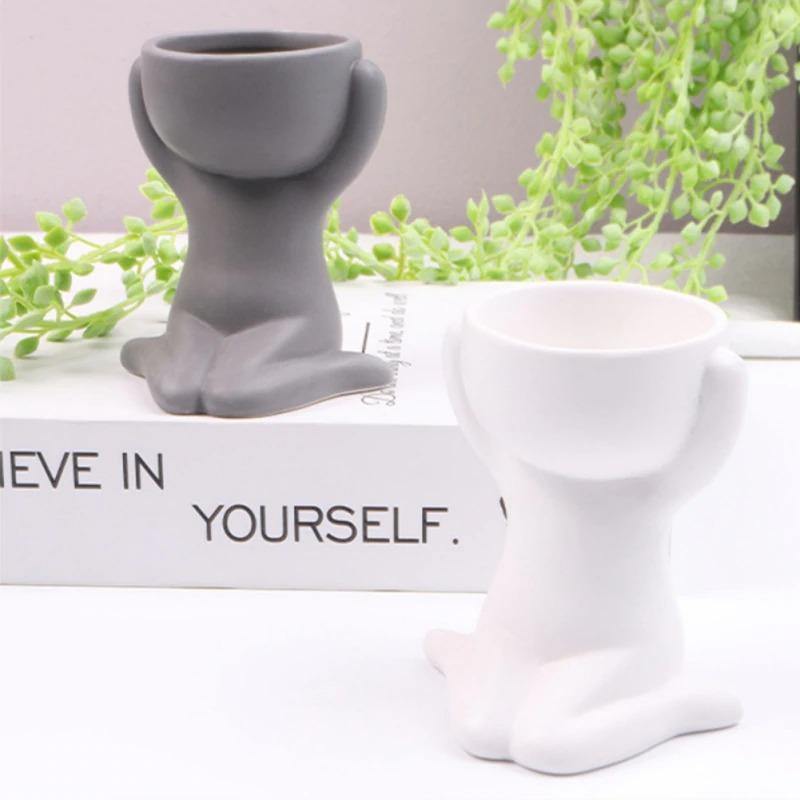 MiniMensch Keramik Sukkulenten Pflanztopf | Verspielte Figur Deko | Handgefertigter Pflanzentopf für Zuhause