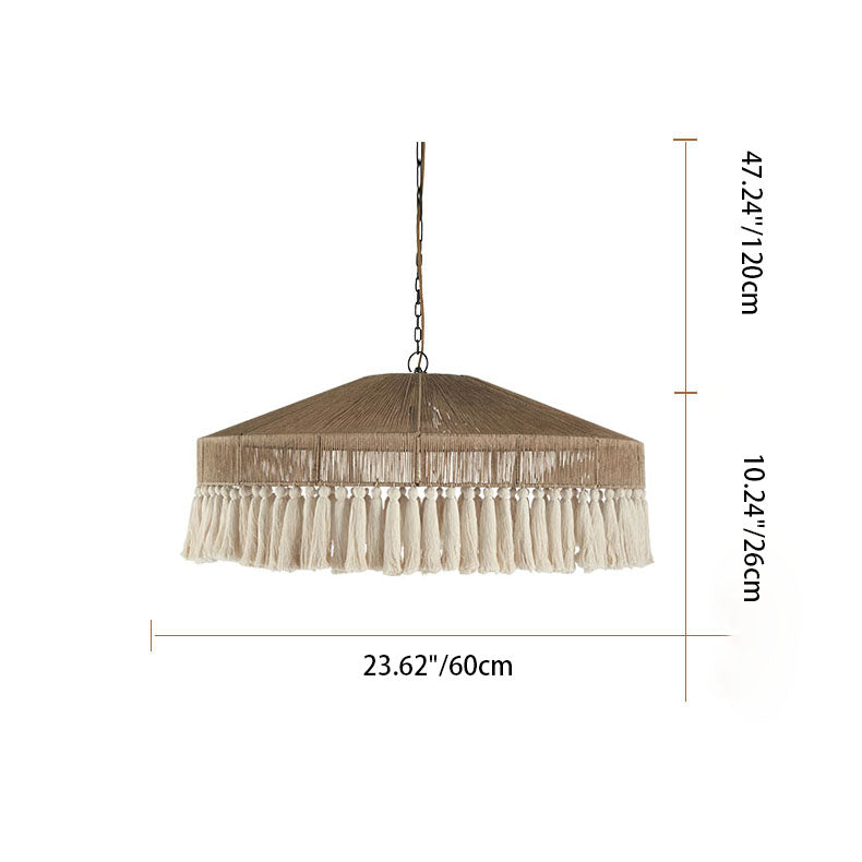 TasselLoom Pendelleuchte im Boho-Stil | Runde Leinen-Tassel-Optik | 1 Licht | Perfekt für Esszimmer