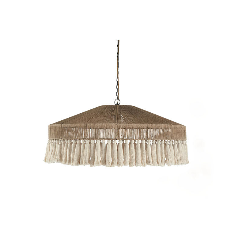 TasselLoom Pendelleuchte im Boho-Stil | Runde Leinen-Tassel-Optik | 1 Licht | Perfekt für Esszimmer