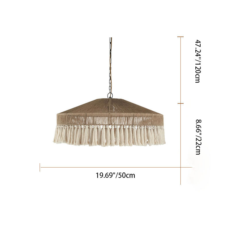 TasselLoom Pendelleuchte im Boho-Stil | Runde Leinen-Tassel-Optik | 1 Licht | Perfekt für Esszimmer