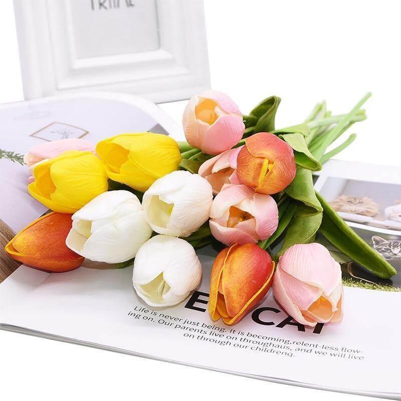 TulipaBloom Künstliche Tulpen aus Seide | 10er-Set | Realistische Blumen für Zuhause & Hochzeiten