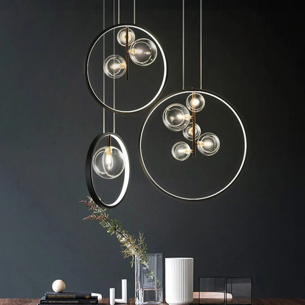 Luminisa Skandinavische Bubble Glas Pendelleuchte mit Ring | Modernes Design | Dimmbar | Elegante Beleuchtung für Esszimmer & Wohnzimmer