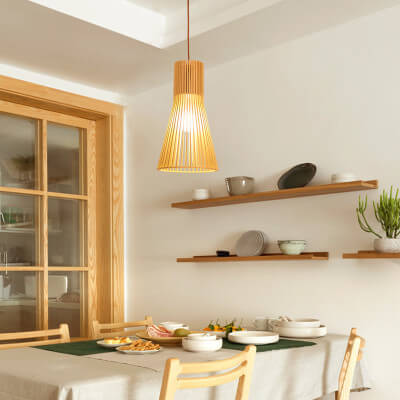 HikariWood Japanische Pendelleuchte | Modernes Holzdesign | 1-flammige LED-Hängeleuchte | Zeitlose Eleganz