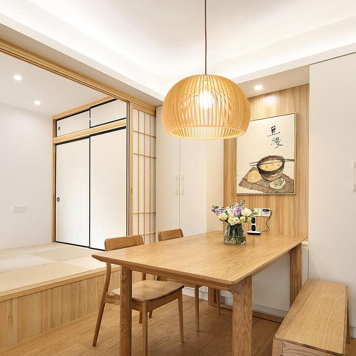 HikariWood Japanische Pendelleuchte | Modernes Holzdesign | 1-flammige LED-Hängeleuchte | Zeitlose Eleganz