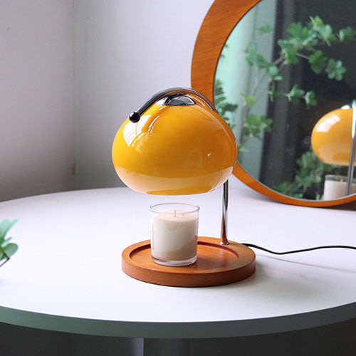 Melva Vintage Glasdom-Lampe mit Holzsockel | Schmelzendes Wachs | Dimmer | Stimmungslicht | Deko für Zuhause