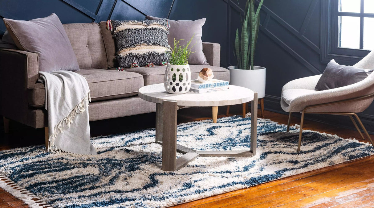 Velura MarbleDream Shaggy Teppich | Marmorierter Farbmix | Rutschfest | Weicher Hochflor | Stilvolle Deko für Zuhause