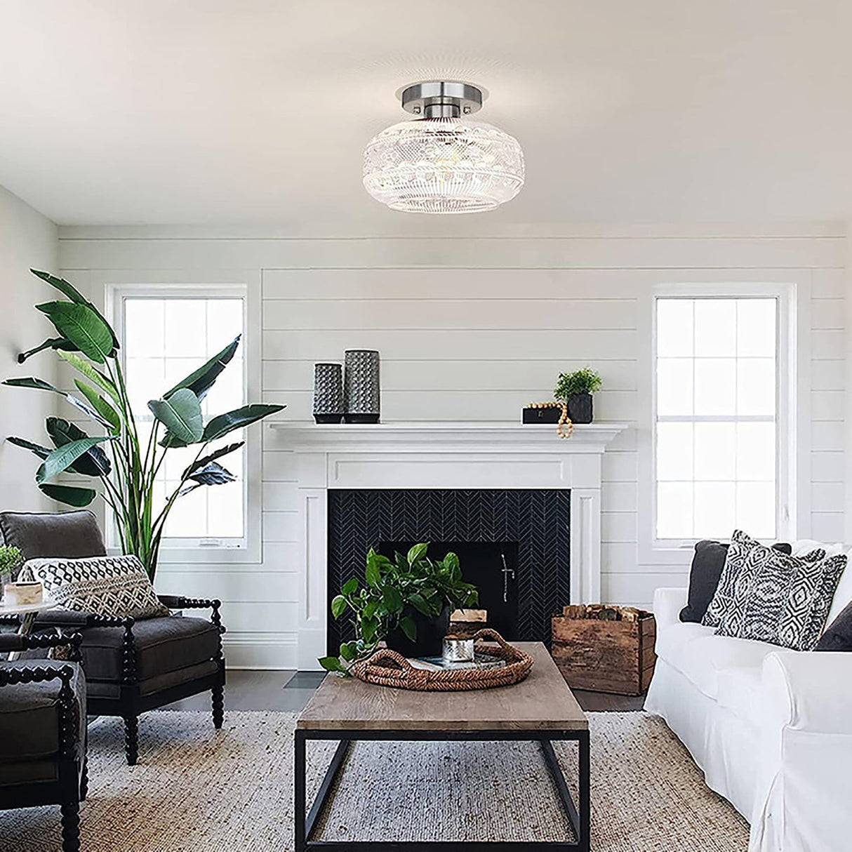 LustraTex Deckenleuchte | Texturiertes Glas | Industrial Design | Halb-Einbau für Wohnzimmer