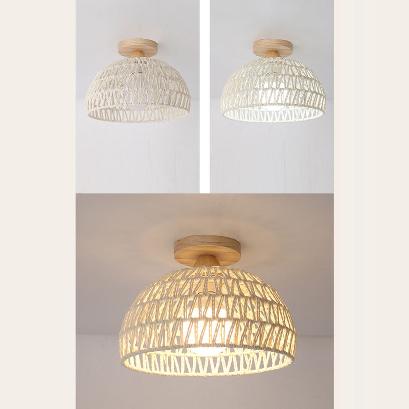 Rattana Deckenleuchte | Japanisches Design | Halbrundes Holz & Rattan | Beleuchtung für Wohnzimmer