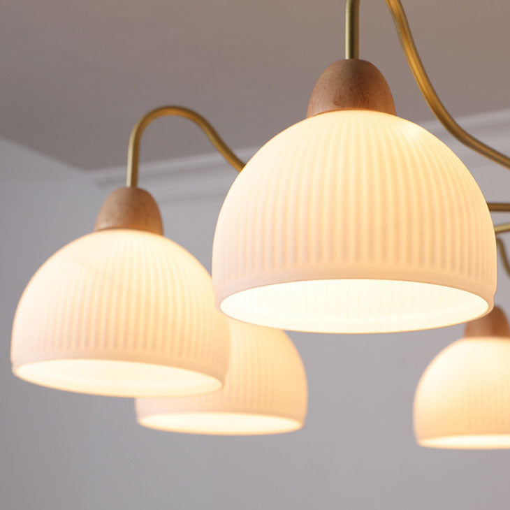 Gloriva Japanischer Kronleuchter | Glas & Holz | 3/6/8-flammig | Minimalistisches Design