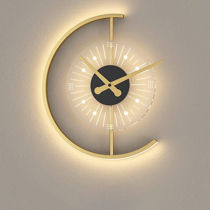 LumeClock LED Wandleuchte | Kreatives Uhrendesign | Goldrahmen | Stimmungsvolle Beleuchtung für Wohnzimmer