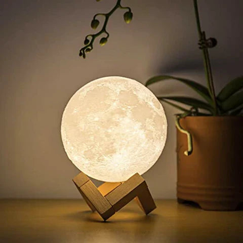 LunaGlow Mondlampe | 3D-gedrucktes LED Stimmungslicht | Kabellos | Dimmbare Nachtlampe | Deko für Zuhause
