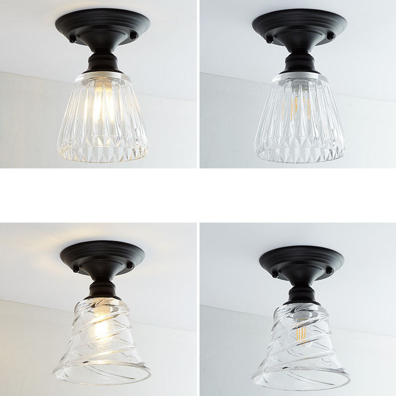 AuroraBloom Nordic Vintage LED-Deckenleuchte | Glasblumen-Design | Rund | Geometrisches Muster | Halbeinbau