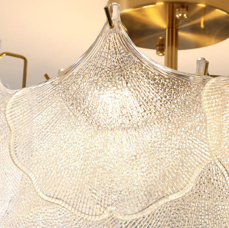 GinkgoLume Französische Deckenleuchte | Ginkgo-Design aus Glas & Metall | 5/8 Flammen | Für Wohnzimmer & Esszimmer