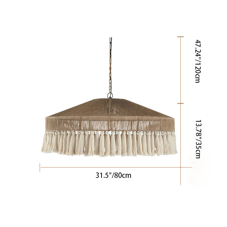 TasselLoom Pendelleuchte im Boho-Stil | Runde Leinen-Tassel-Optik | 1 Licht | Perfekt für Esszimmer