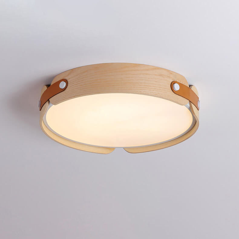 Lunaria Nova LED Deckenleuchte | Minimalistisches Design | Massivholz & Lederoptik | Dimmbar