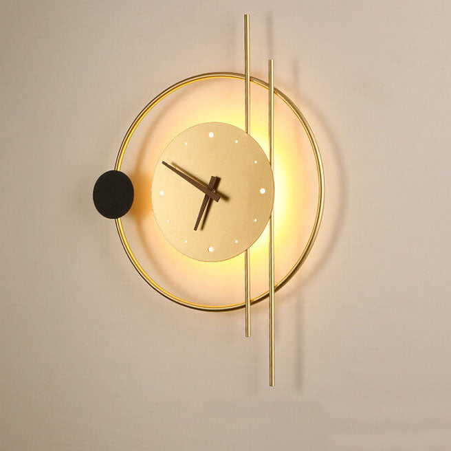 ChronoLume LED Wandleuchte | Modernes Nordic Design | Kreative Uhr & Licht Kombination | Wandlampe in Schwarz & Gold
