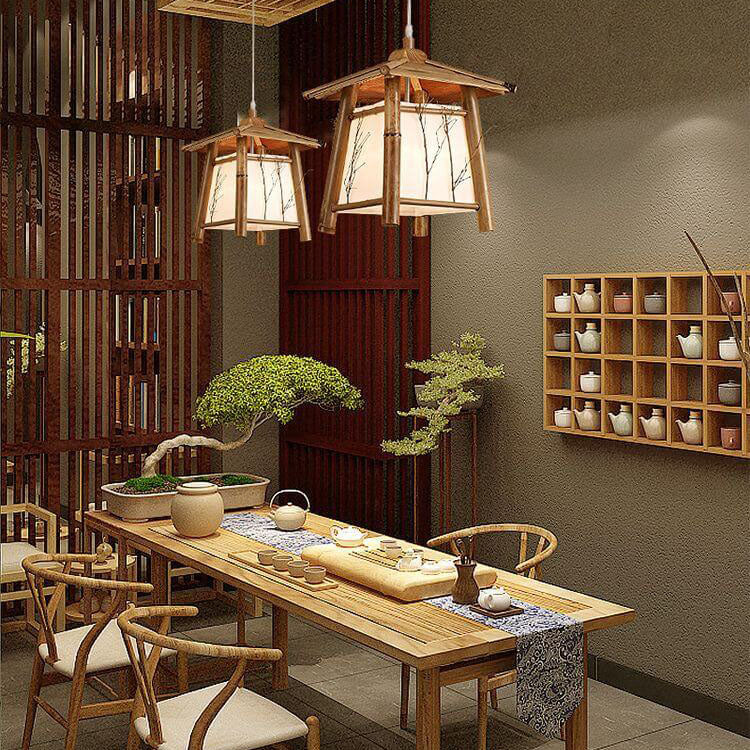 ZenLoom Japanische Bambus Pendelleuchte | Rustikales Design | Handgewebt | Natürliche Beleuchtung für Zuhause