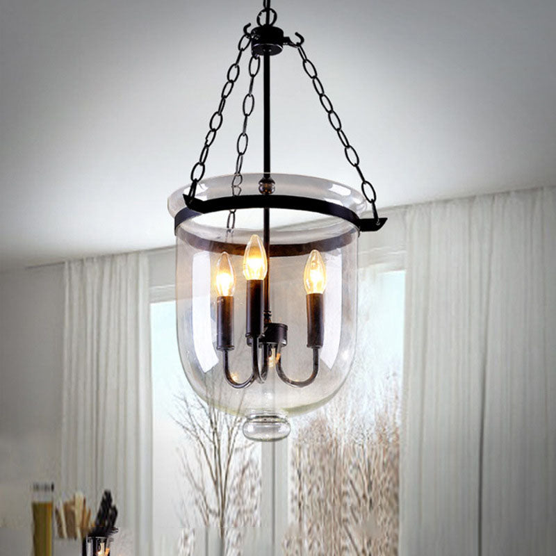 RusticaLume Kronleuchter | Runde Glaslaterne | Rustikales Design | 3-flammig | Wohnzimmer-Beleuchtung