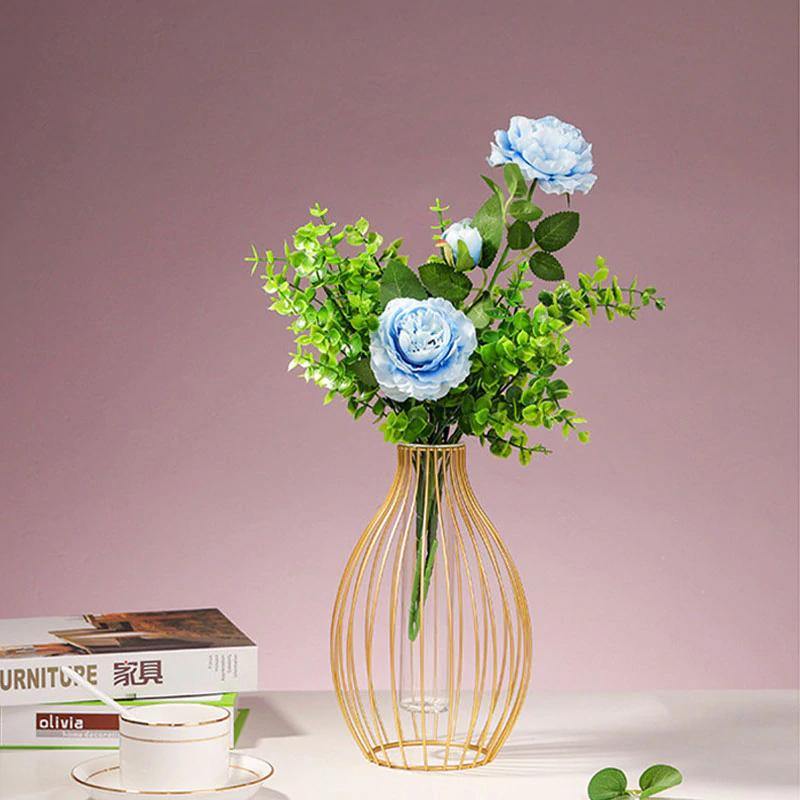 FloraFrame Geometrische Eisen-Vase mit Glasröhre | Minimalistisches Design | Moderne Deko für Zuhause und Büro
