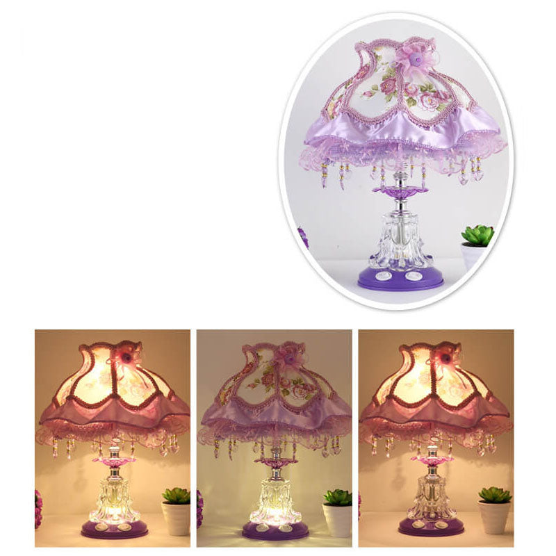 Elarion Glow Tischlampe | Europäisches Design | Stoffschirm & Glasfuß | Dimmbar | Romantische Beleuchtung
