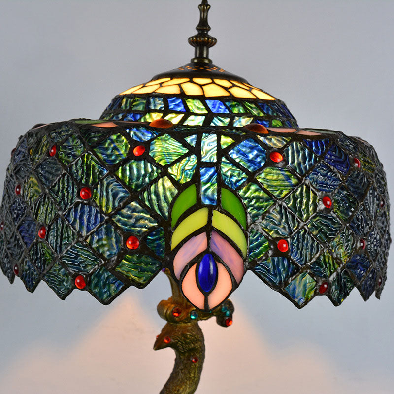 GemGlide Tiffany Tischlampe | Vintage Pfau Design | Glas & Harz | 1-flammig