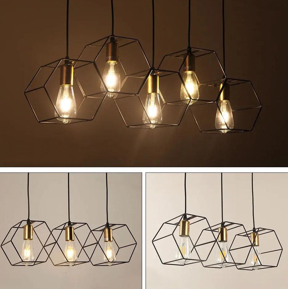 Ironis Vintage Kronleuchter | Geometrisches Design | 3/5-flammige Inselbeleuchtung | Industrieller Stil