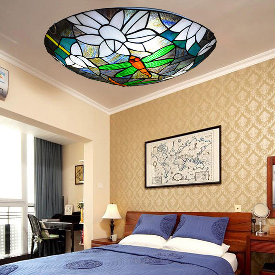 VitraFly Tiffany Deckenleuchte | Vintage Dragonfly Design | Buntes Glas | 2/3-Licht Flush Mount | Exklusive Beleuchtung