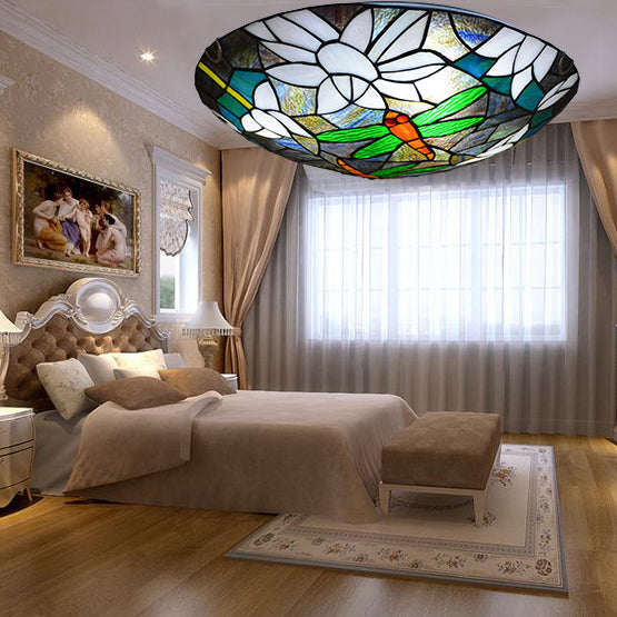 VitraFly Tiffany Deckenleuchte | Vintage Dragonfly Design | Buntes Glas | 2/3-Licht Flush Mount | Exklusive Beleuchtung