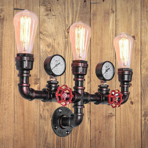PipeLume Industrielle Wandleuchte | Retro Metallrohr-Design | 2/3-flammige Wandlampe | Vintage Deko