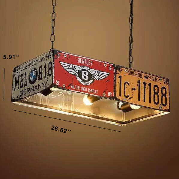 VintagePlate Kreative Metall-Lizenzplatte Kronleuchter | 3-Licht | Retro-Design