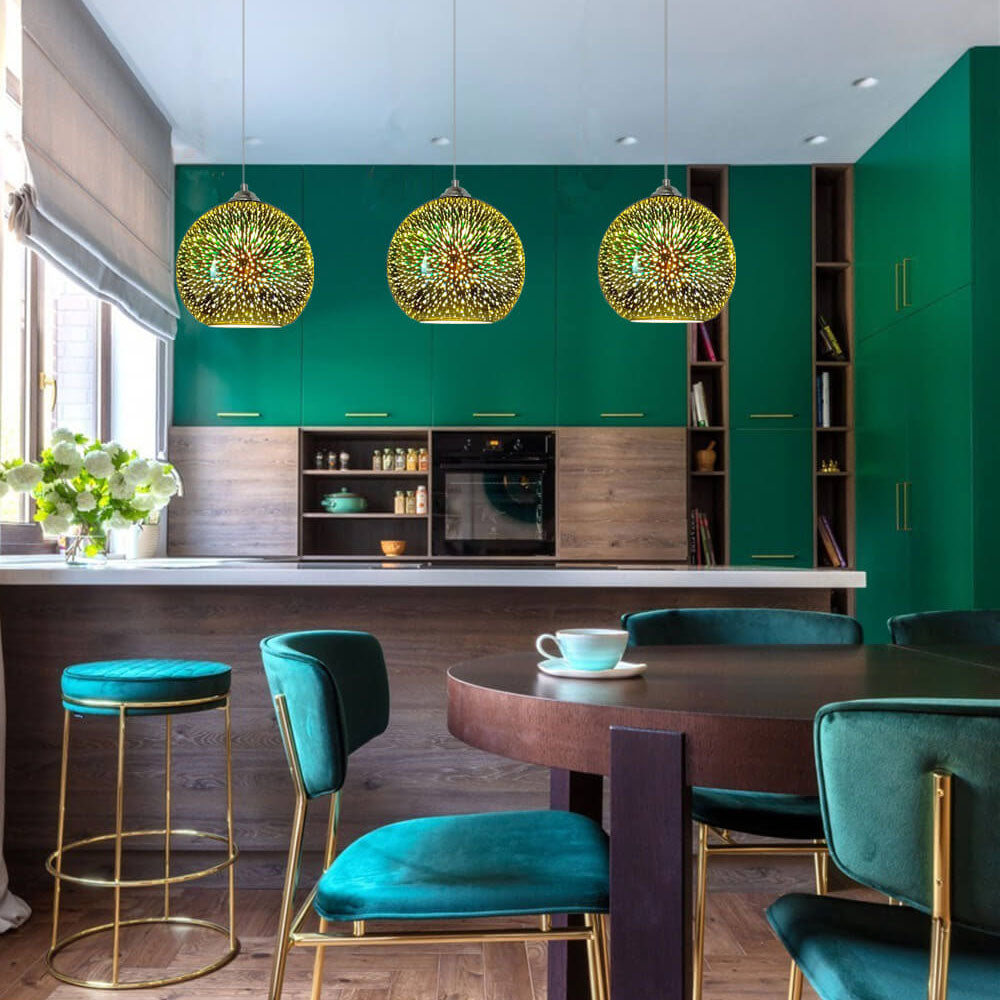 LumiSpark 3D Feuerwerk Pendelleuchte | Farbwechselndes Glas | Deko für Wohnzimmer & Esszimmer