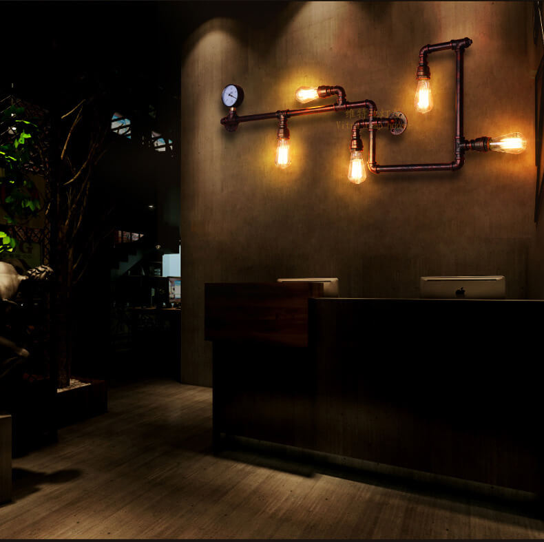 PipeGlow Industrielle Wandleuchte | Maze-Design mit 5 Lichtern | Rustikale Beleuchtung | Dekorativ & Funktional