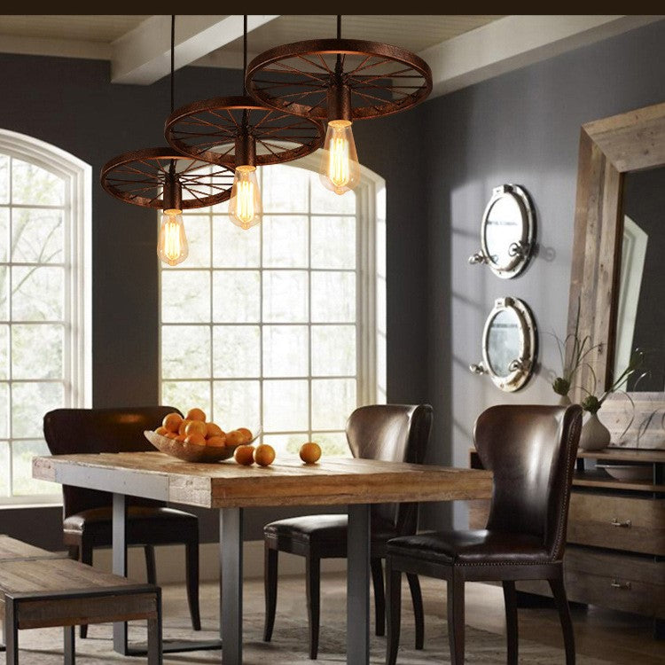 Rustiron Kronleuchter | Industrielles Design mit Eisenrädern | 1/3/6-flammig | Loft- und Wohnraum-Beleuchtung