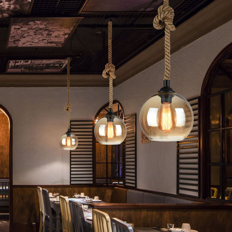 VintageGlow Retro Glas-Pendelleuchte | Rustikales Seil-Design | Echte Handwerkskunst