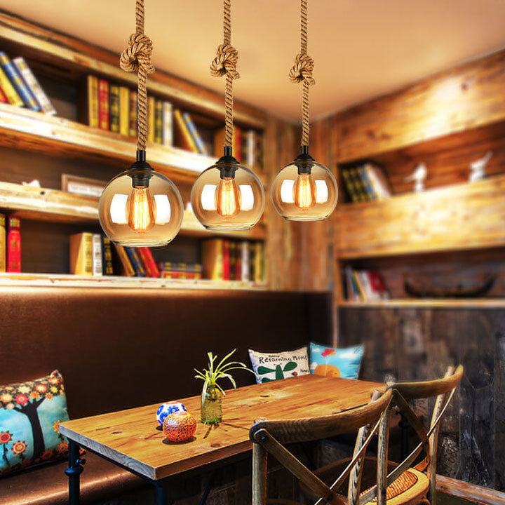 VintageGlow Retro Glas-Pendelleuchte | Rustikales Seil-Design | Echte Handwerkskunst