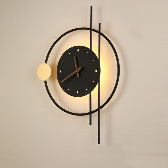 ChronoLume LED Wandleuchte | Modernes Nordic Design | Kreative Uhr & Licht Kombination | Wandlampe in Schwarz & Gold