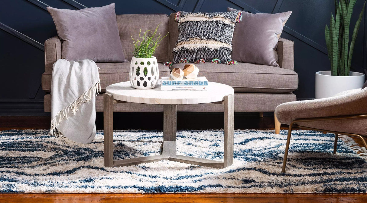 Velura MarbleDream Shaggy Teppich | Marmorierter Farbmix | Rutschfest | Weicher Hochflor | Stilvolle Deko für Zuhause