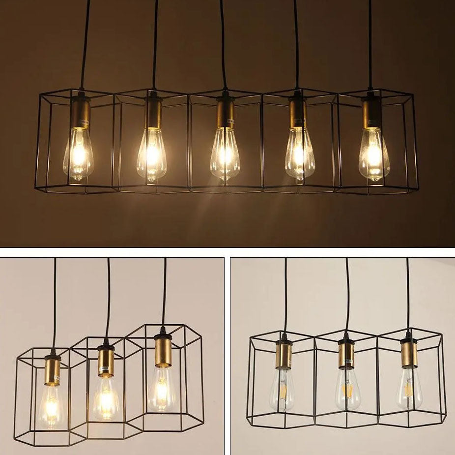 Ironis Vintage Kronleuchter | Geometrisches Design | 3/5-flammige Inselbeleuchtung | Industrieller Stil