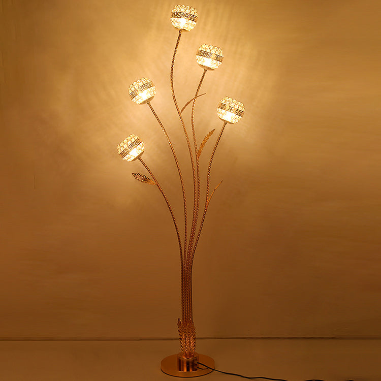 GlowLeaf Design Stehende Bodenleuchte | 5-Licht Lampe | Blatt- und Blumenmotiv | Wohnzimmer Luxusbeleuchtung