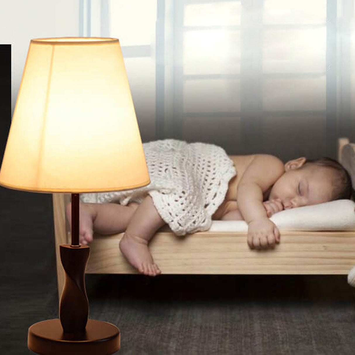 Arvolis Pure Tischlampe | Minimalistisches Design | Massivholz & Stoffschirm | Dekorativ & Modern