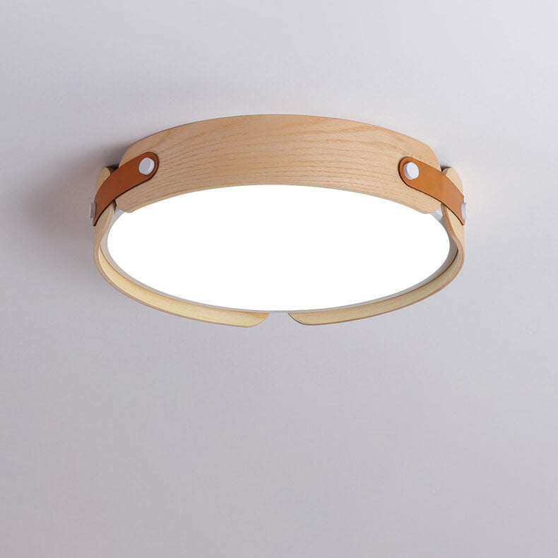 Lunaria Nova LED Deckenleuchte | Minimalistisches Design | Massivholz & Lederoptik | Dimmbar