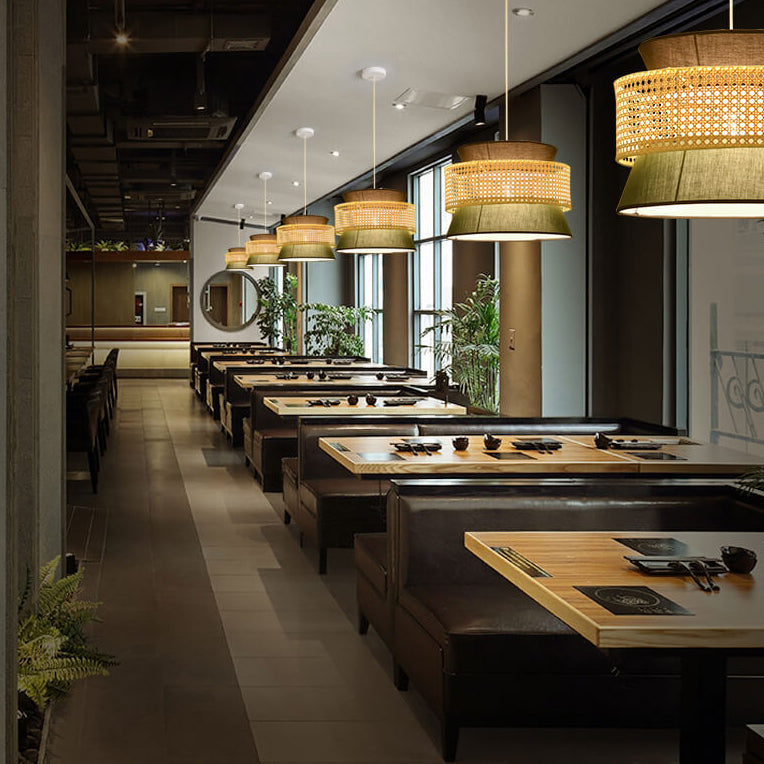 RyukuGlow Rattan Hängeleuchte | Japanisches Trommeldesign | Natürliche Eleganz | Ideal für Esszimmer & Wohnzimmer