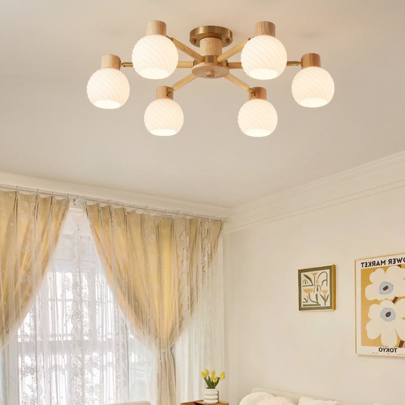 TranquiLight Wabi-Sabi Deckenleuchte | Minimalistisches Design | Holz & Glas | 3/6/8-Licht Lampe