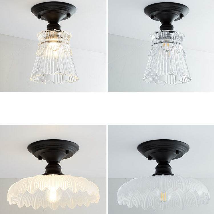 AuroraBloom Nordic Vintage LED-Deckenleuchte | Glasblumen-Design | Rund | Geometrisches Muster | Halbeinbau