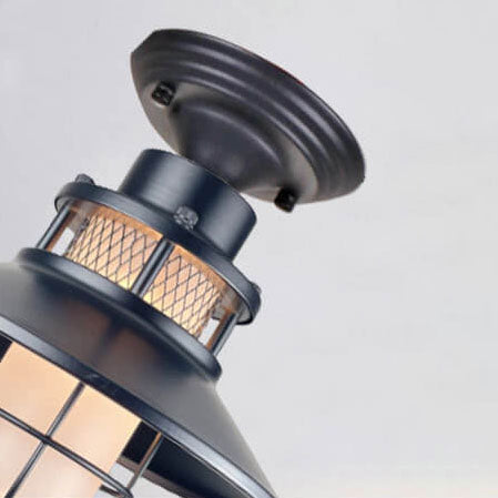 AquaGleam Außen Deckenleuchte | Wasserdicht | Frostglas & Eisen | Semi-Aufbau-Montage