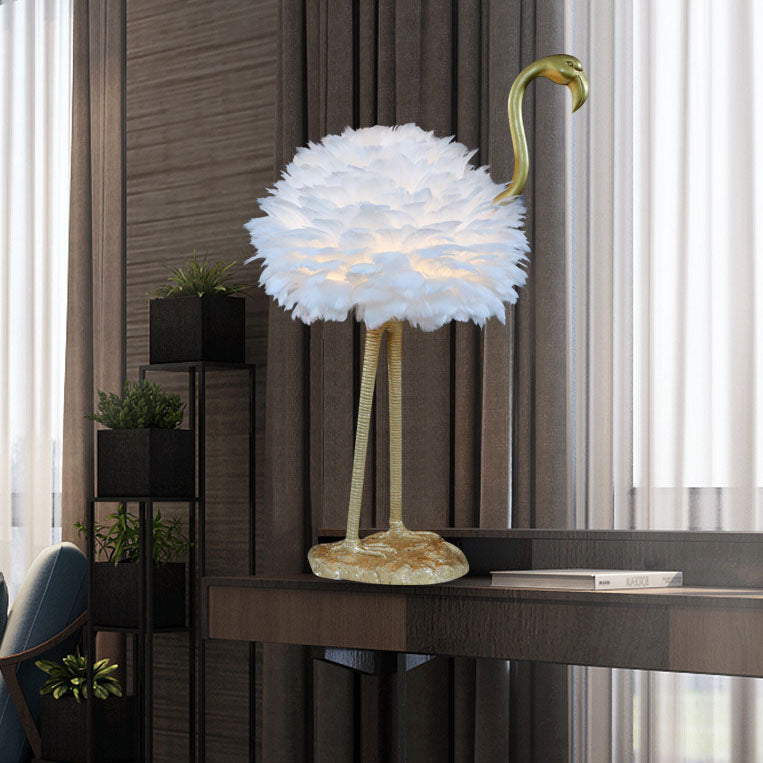 Feathora Nordic Tischlampe | Gänsefedern Design | Flamingo-Kugelstil | Elegante Nachttischbeleuchtung