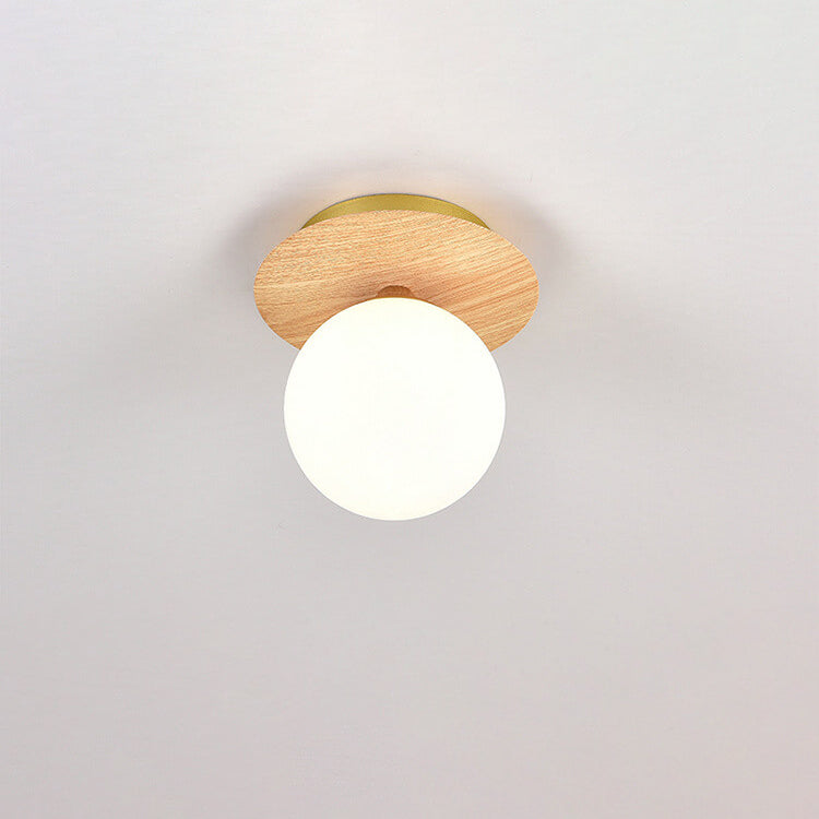Luniro Minimalistische Deckenleuchte | Glas & Holzoptik | Semi-Flush-Mount | Japanisches Design