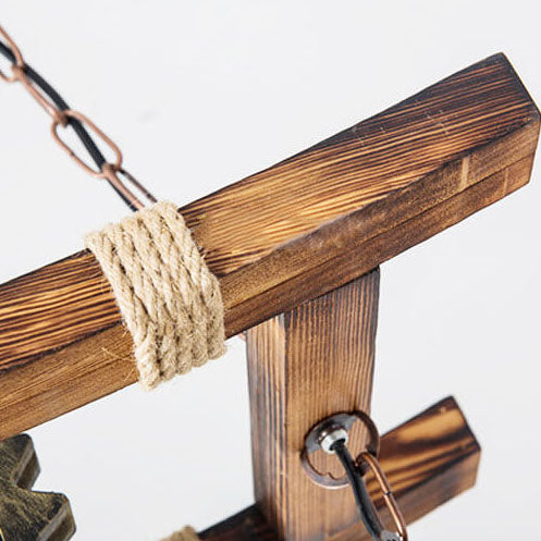 RustiLume Industrial Kronleuchter | Vintage Holz & Metall | 2-Licht Inselleuchte