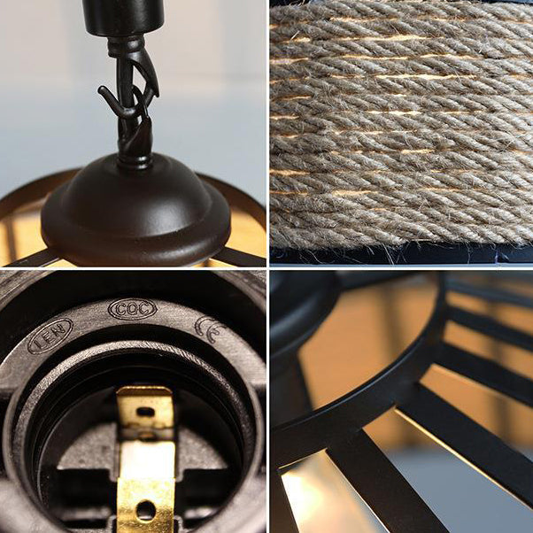 LumeLash Vintage Hängeleuchte | Rustikales Eisen & Hanfseil Design | 1-Flammige Pendelleuchte für Wohnzimmer