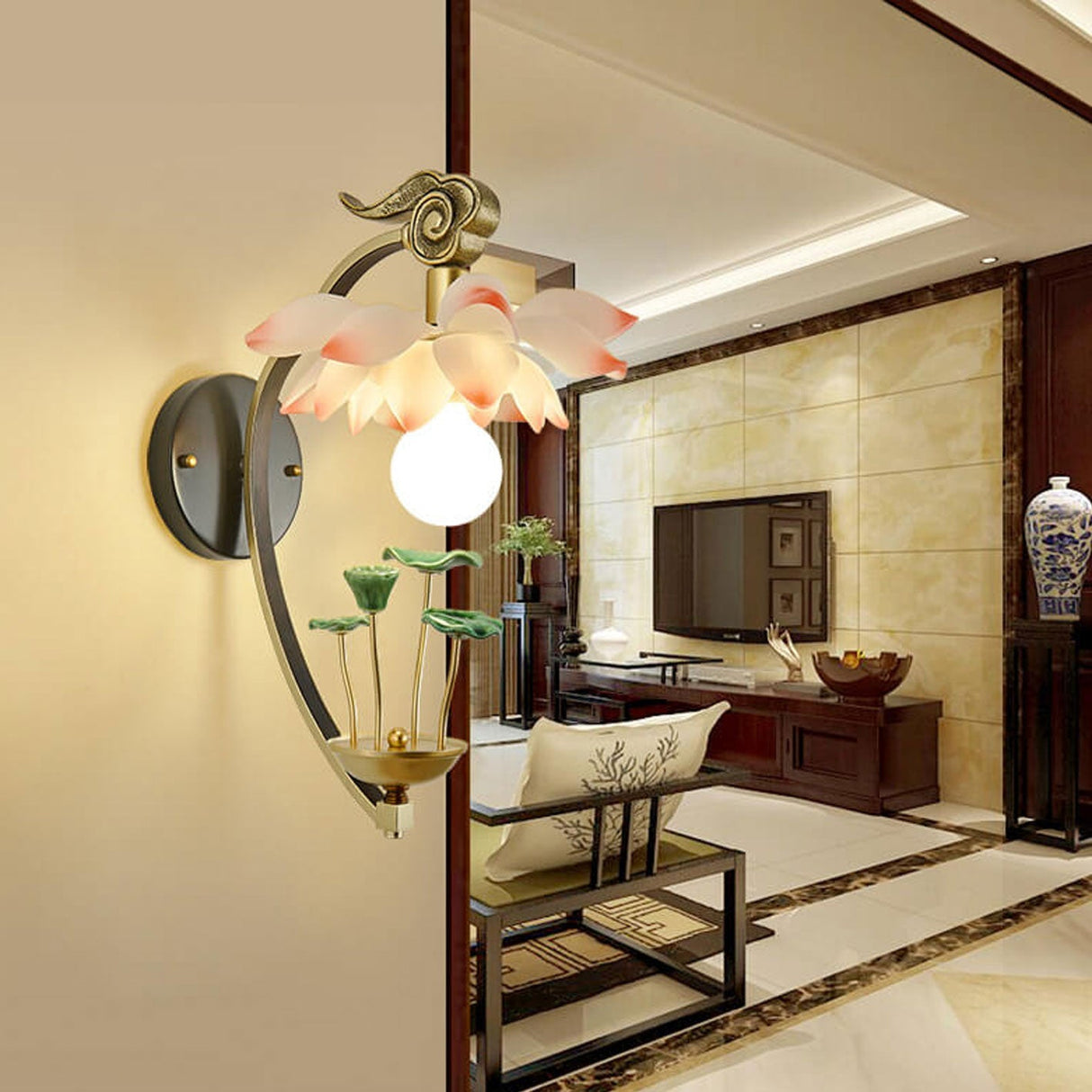 LotuLume Wandlampe | Modernes Lotus-Design aus Keramik & Harz | Elegante 1-Flammige Wandleuchte